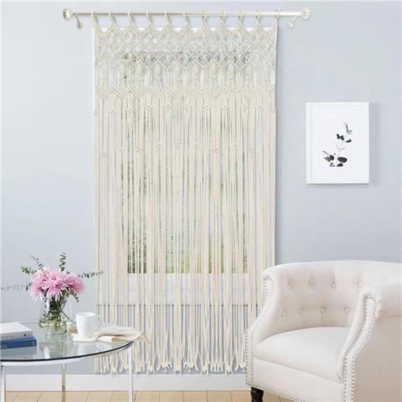 Chieacho White Macrame Wall Hanging Tapestry Curtains Boho Curtain Handmade